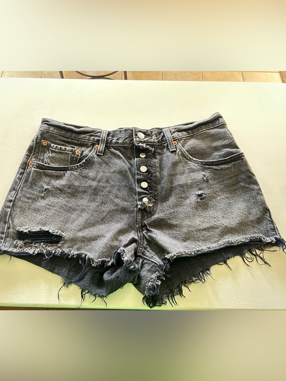 Levi's Charcoal Black Distressed High-Rise Button-Fly Jean Shorts  Size 31